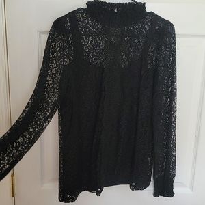 Cable and Gauge High Neck Black Lace Longsleeve Top Size M